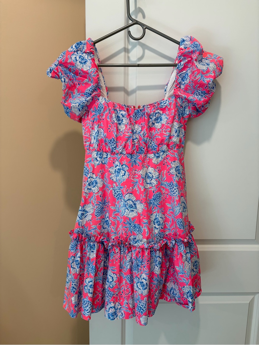 Women’s Lilly Pulitzer Pink Floral Puff-Sleeve Summer Dress, NWOT